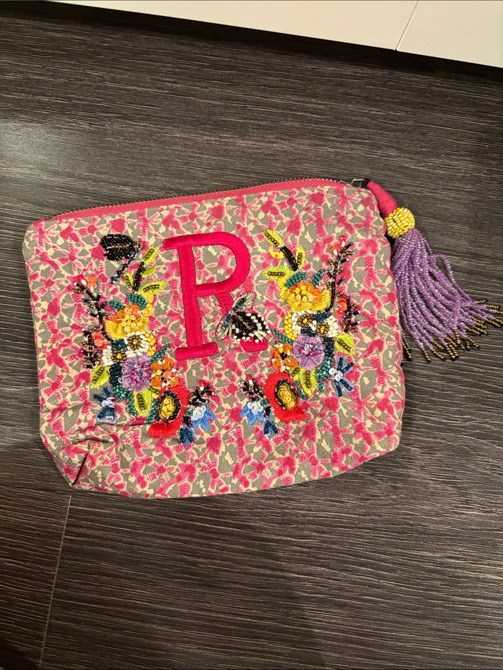 Anthropologie Embroidered Monogram Pouch letter R